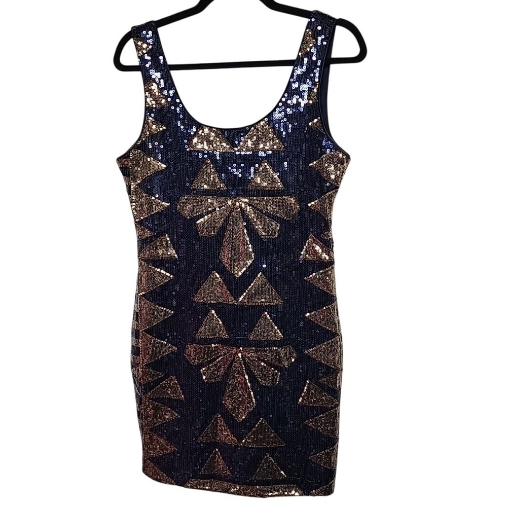 Charlotte Russe Large Sequined Blue Gold Sleeveless Party Cocktail Dress Prom
